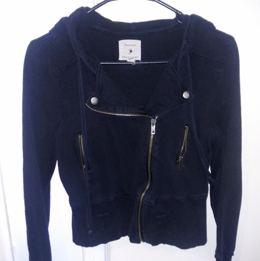 Forever 21 Black Cropped Moto Hoodie